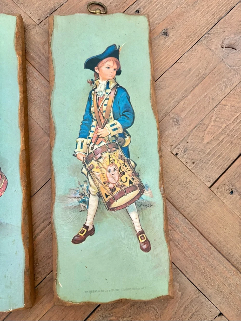 Vintage Drummer Boy Wall Plaque in Light Blue and Tan